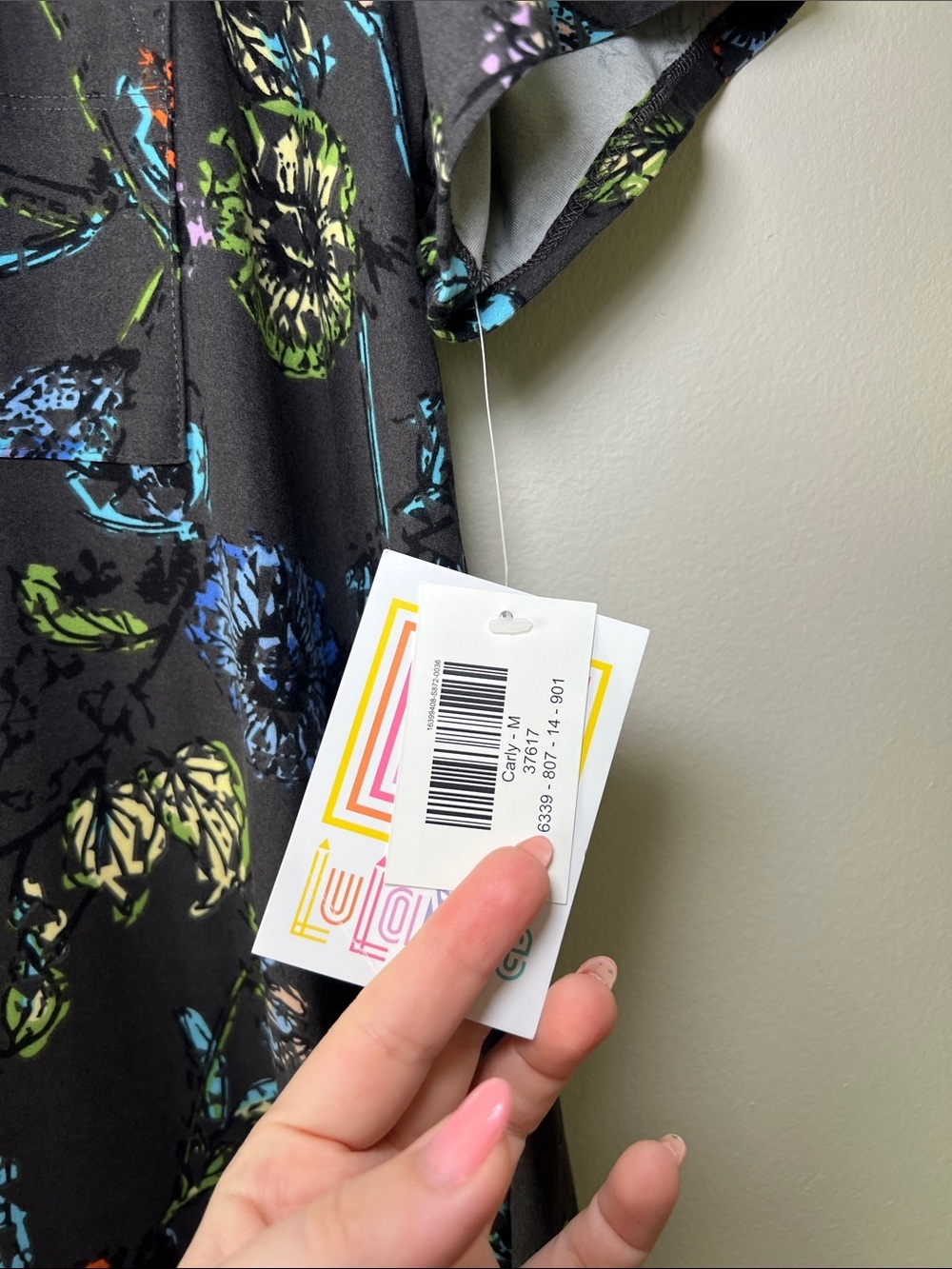 LuLaRoe Carly Black Floral Midi Dress with Blue, Green & Orange Accents - Picture 3 of 4